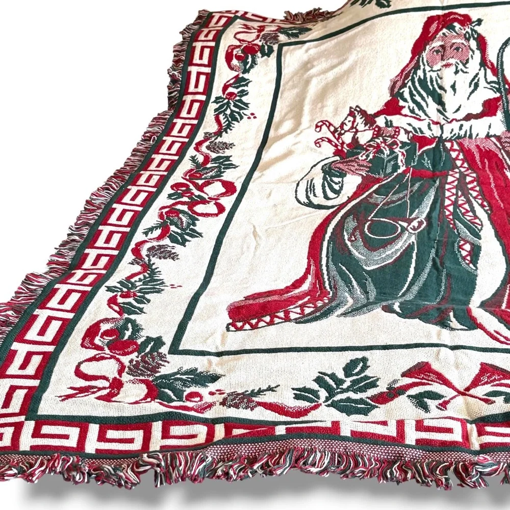 Goodwin Weavers Vintage‎ Christmas Past Santa Triple Woven Cotton Afghan Blanket